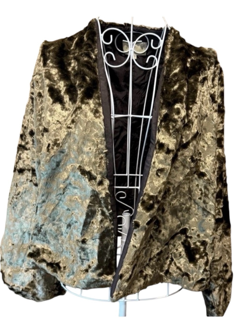Elizabeth and James Crushed Velvet Faux Fur Crop Jacket Olive Bronze M/L